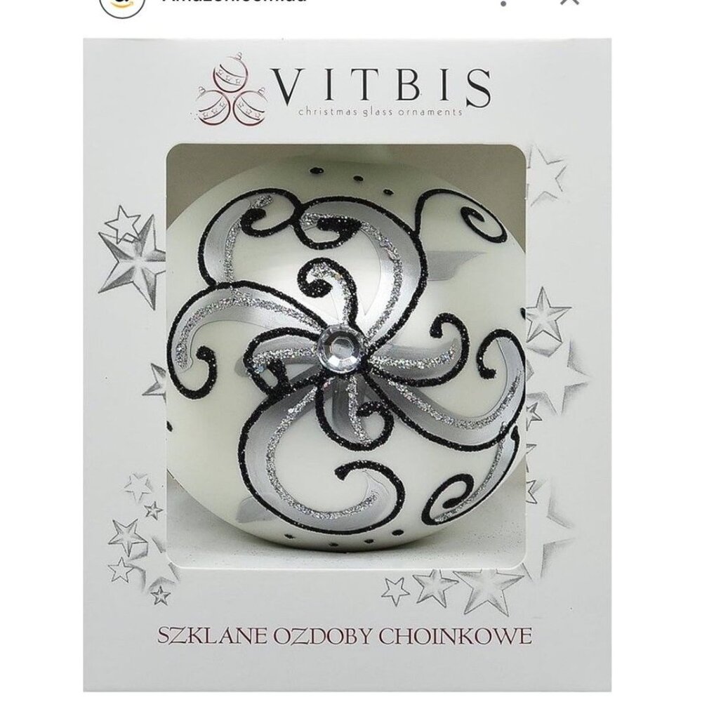 Vitbis Handmade Glass Ornament 10 CM Made in Poland White Black - Picture 3 of 10